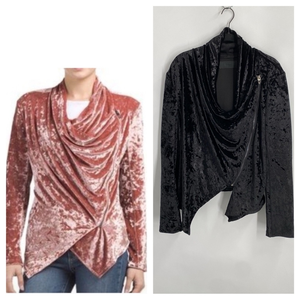 New Blank NYC Crushed Velour Moto Style Draped Cardigan Jacket Casual Size Large